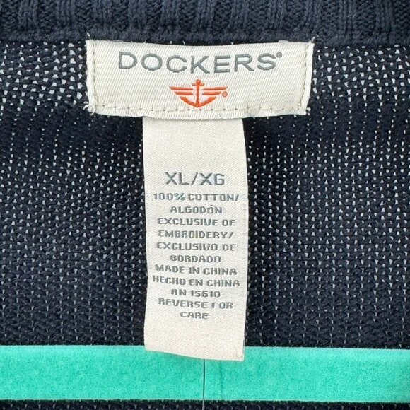 Dockers Argyle Diamond Pattern Crew Neck Sweater Mens XL 100% Cotton Navy Blue - Picture 5 of 7